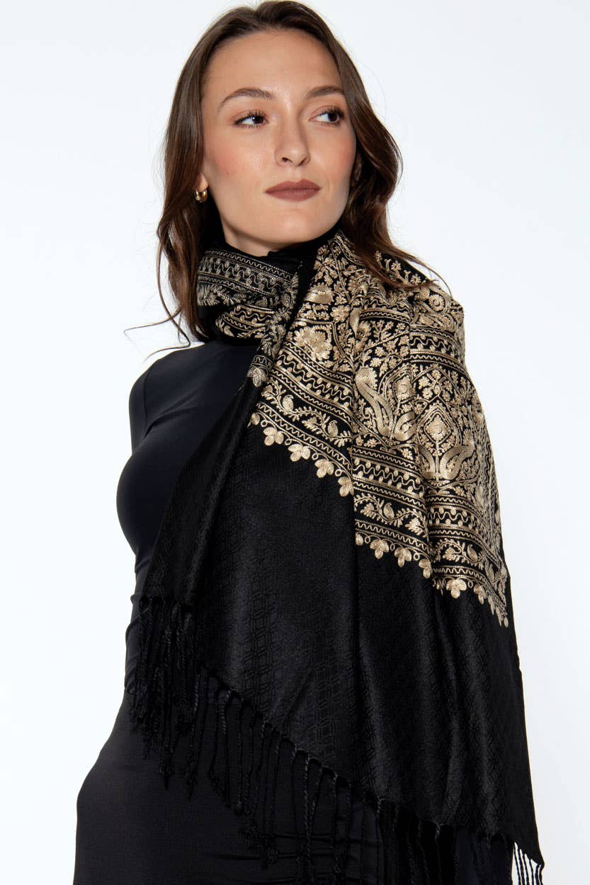 Vimala Black and Gold Shawl