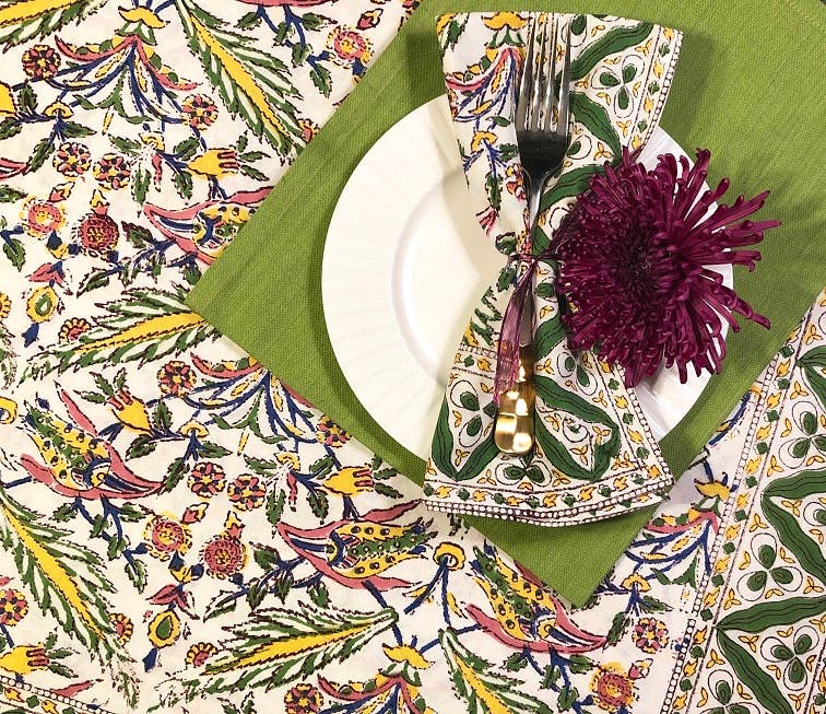 Hand Block Printed Tablecloths, 60” x 90” 