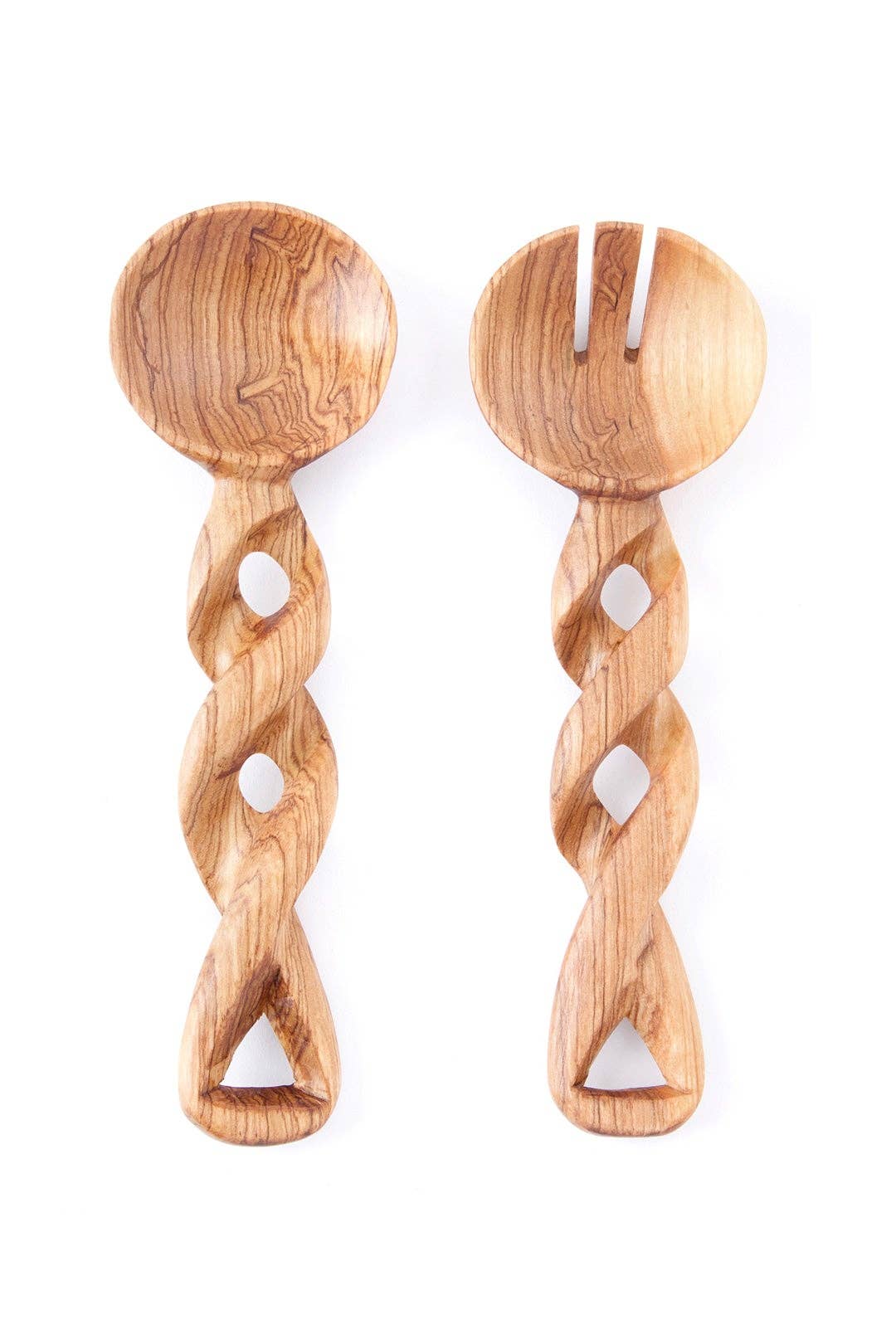 Small Twisted Wild Olive Wood Salad Servers