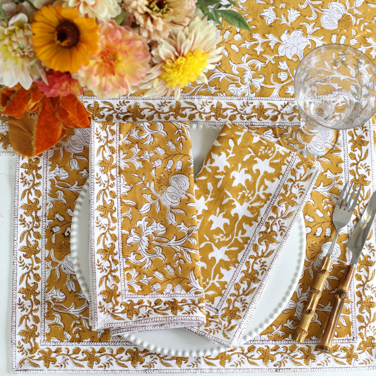 Hand Block-Printed Cotton Napkins, 20”