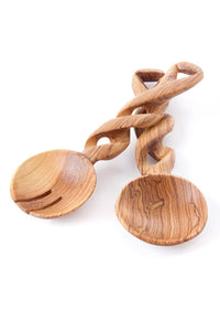 Small Twisted Wild Olive Wood Salad Servers