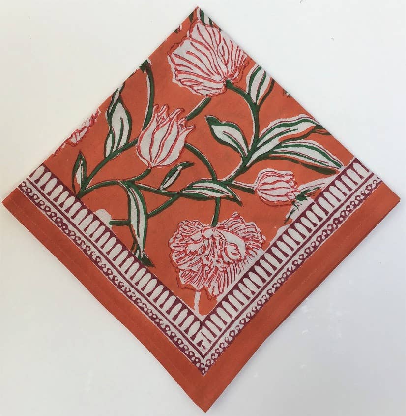 Hand Block-Printed Cotton Napkins, 20”