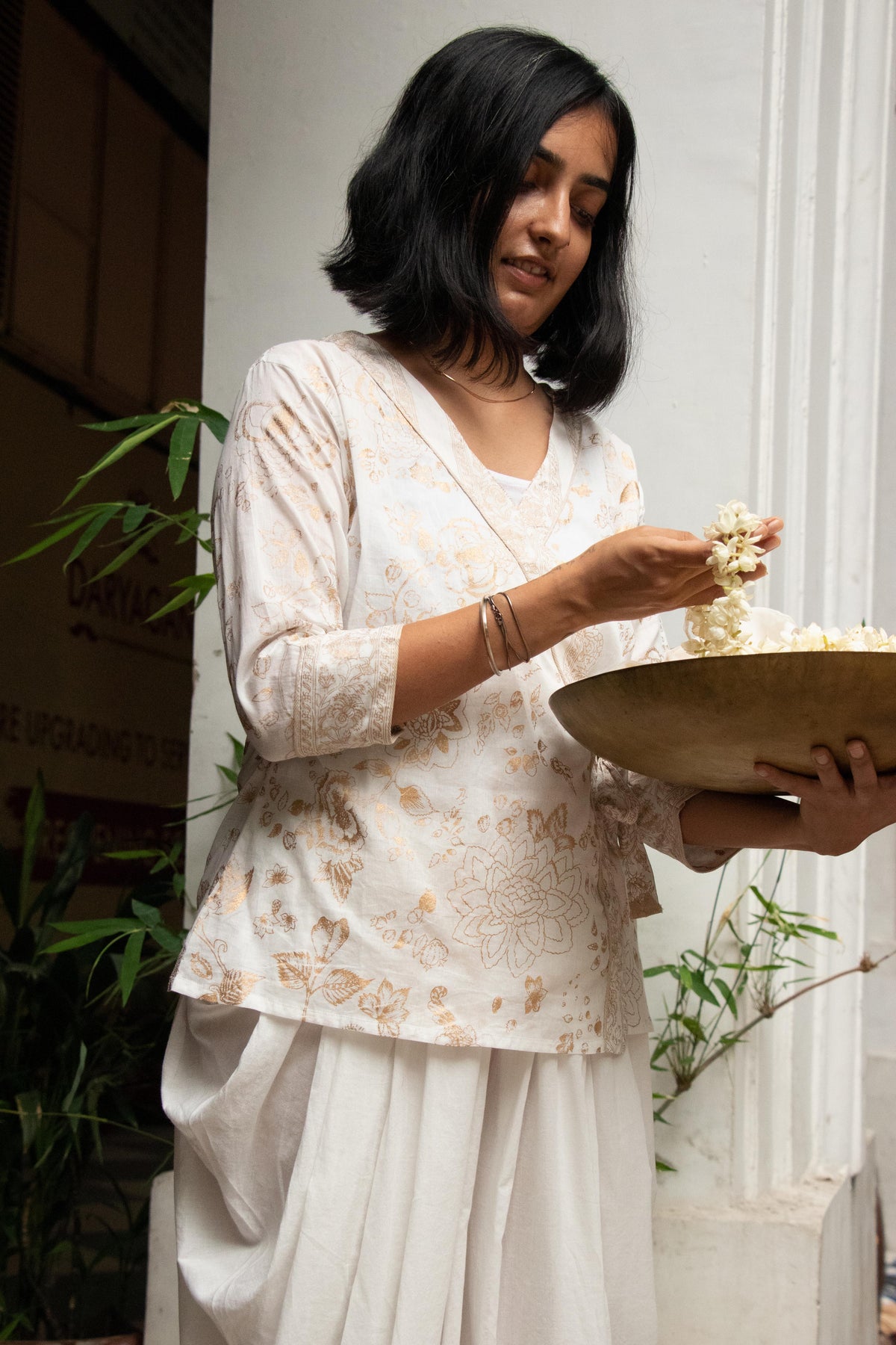 Solene Women’s Cotton Wrap Top in Malabar Gold