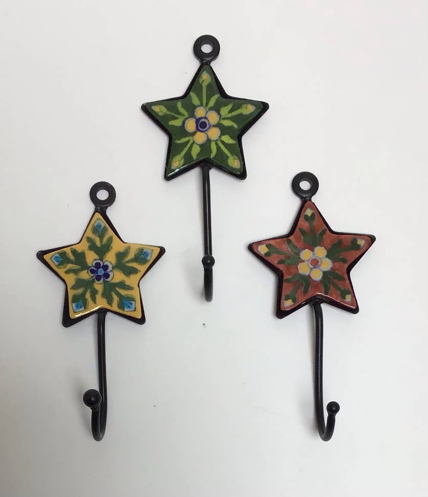 Blue Pottery Star Robe Hooks detail view 3 – Hill Station Ashland