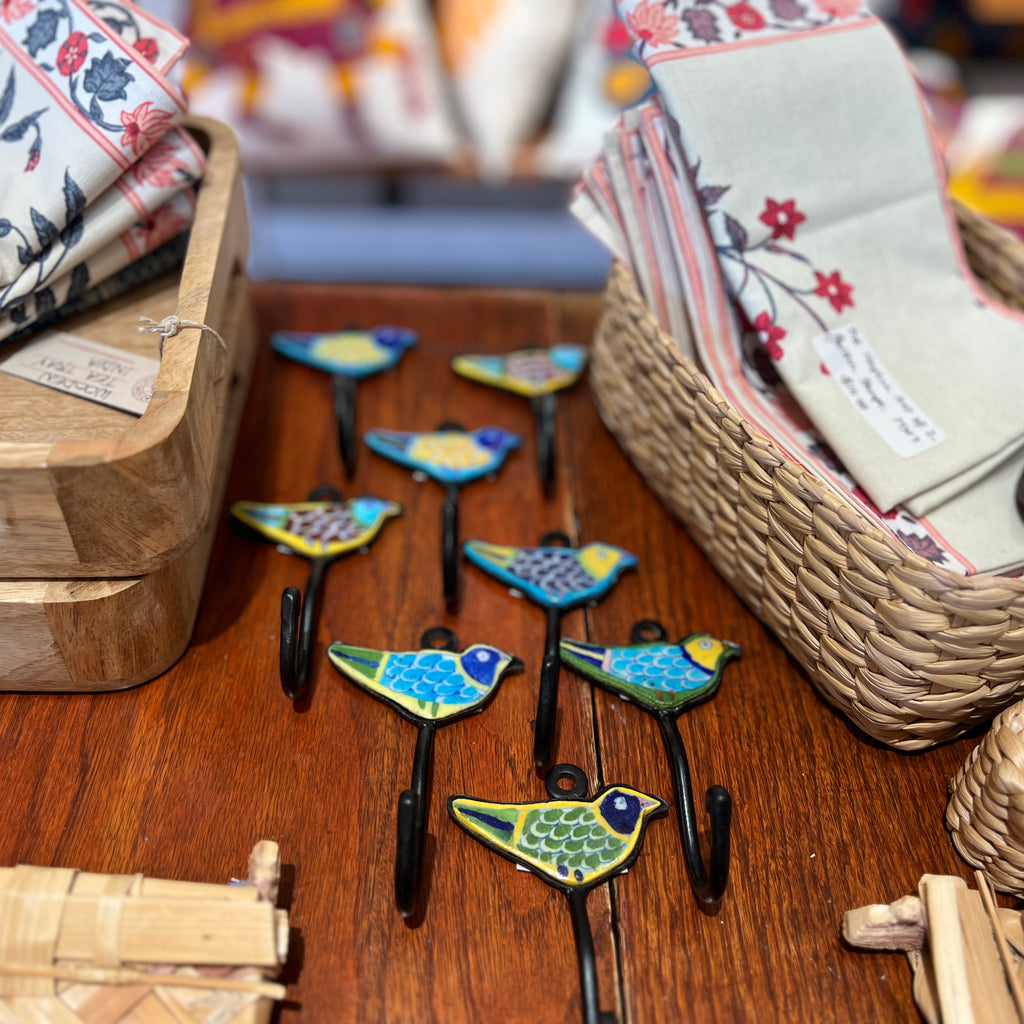 Blue Pottery Bird Robe Hooks