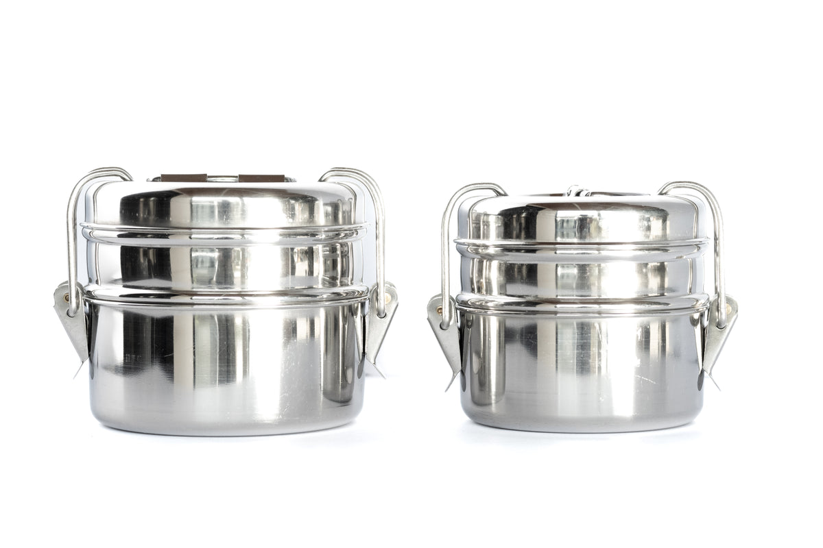 Stainless Steel Two-Tier Tiffin Large detail view 2 – Hill Station Ashland
