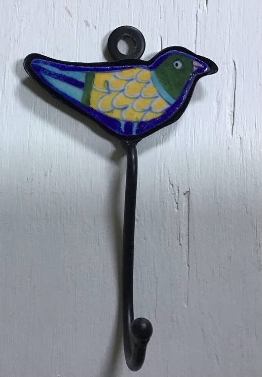 Blue Pottery Bird Robe Hooks detail view 5 – Hill Station Ashland