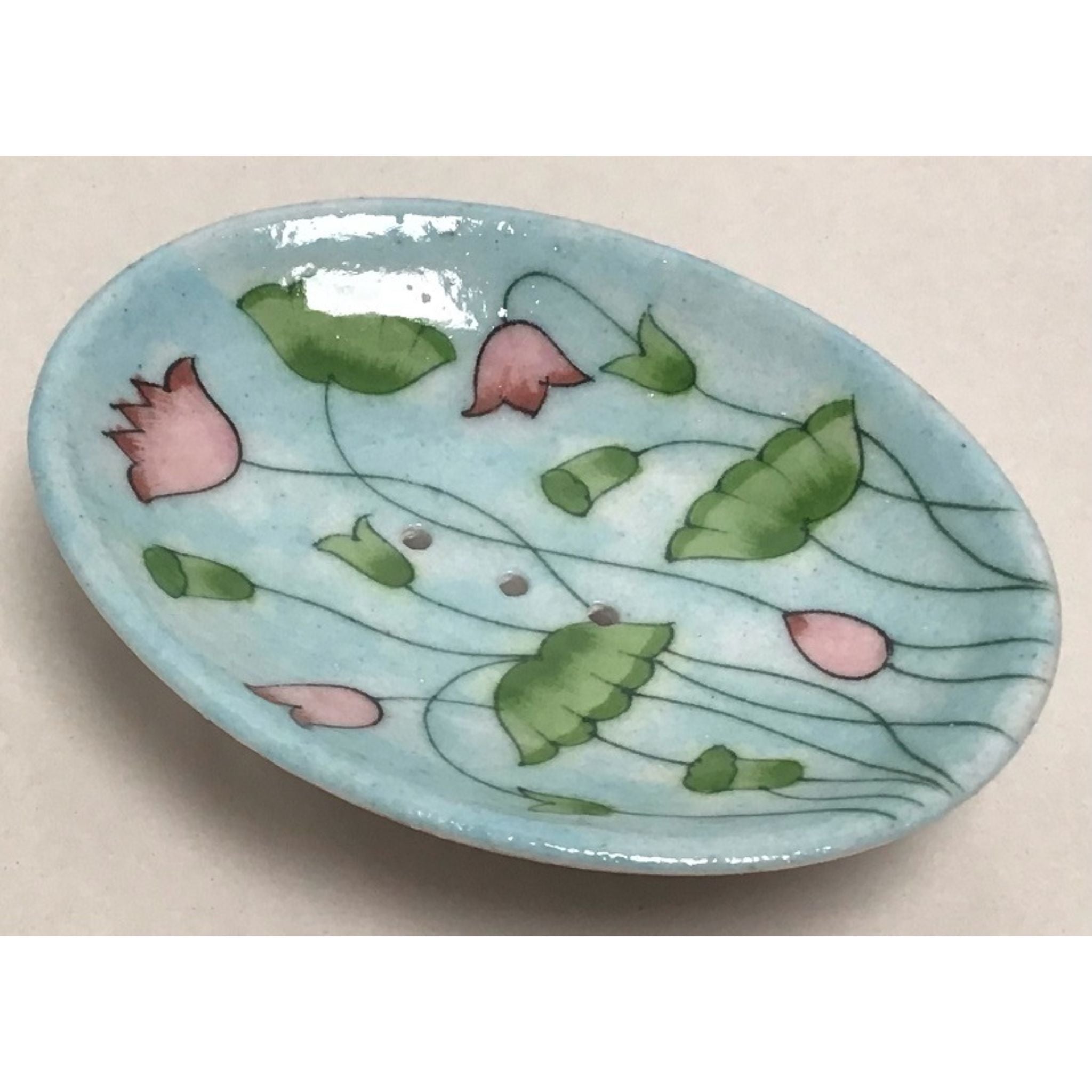 Blue Pottery Soap Dishes, Oval