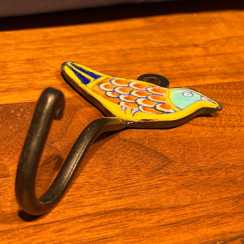 Blue Pottery Bird Robe Hooks