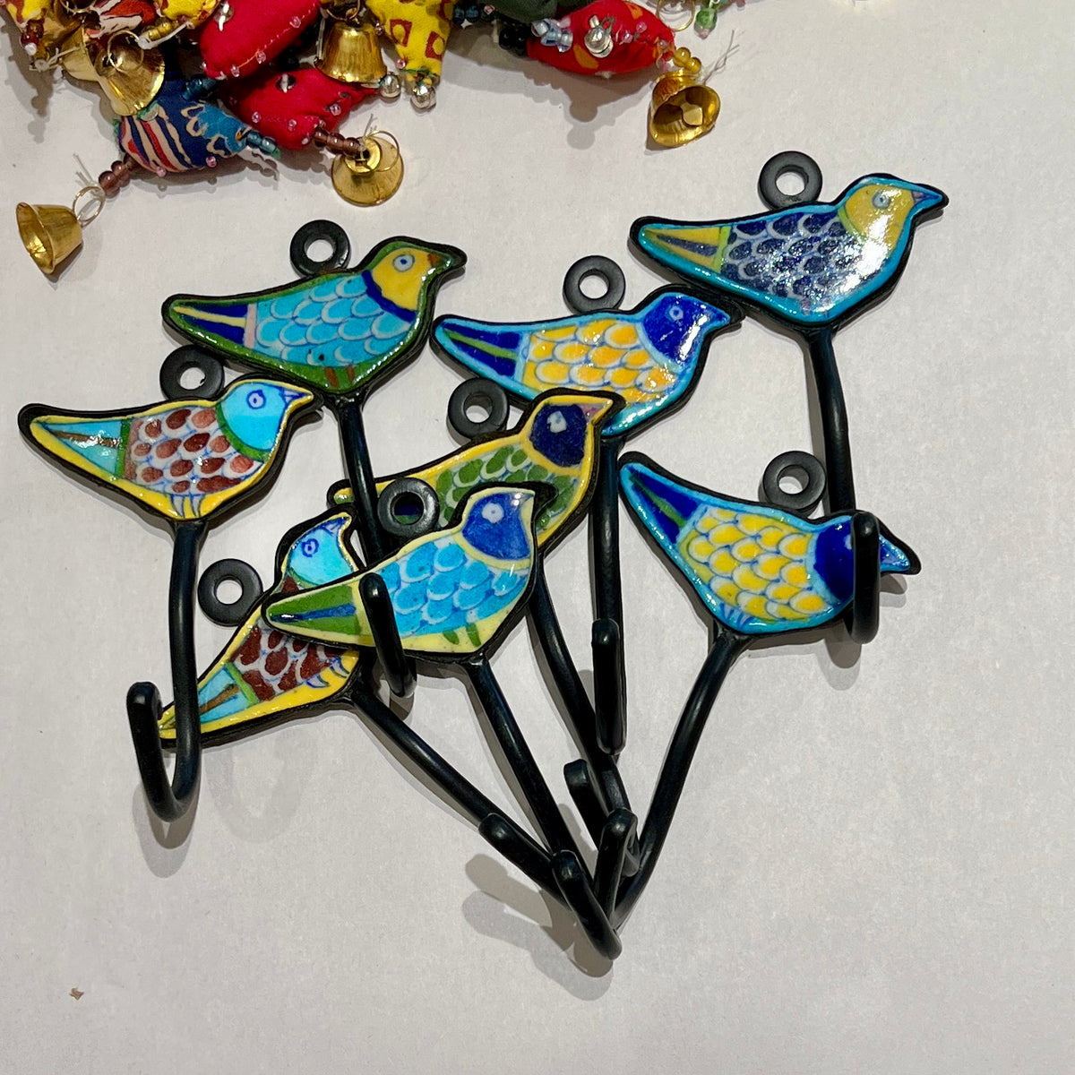 Blue Pottery Bird Robe Hooks