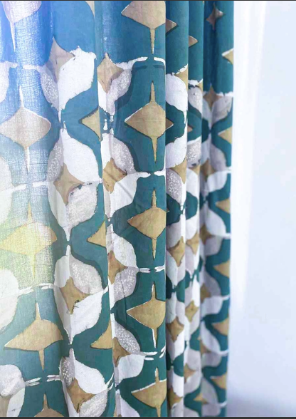 Block Printed Muslin Cotton Curtain Panels detail view 15 – Hill Station Ashland