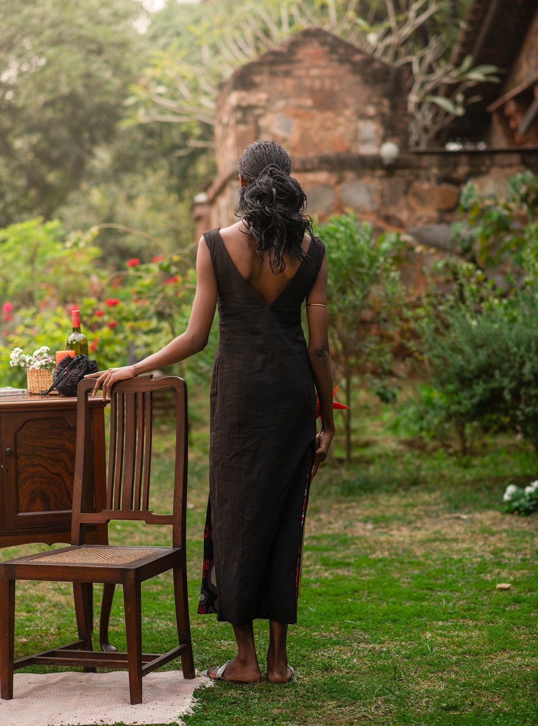 Reversible Black Seersucker Dress