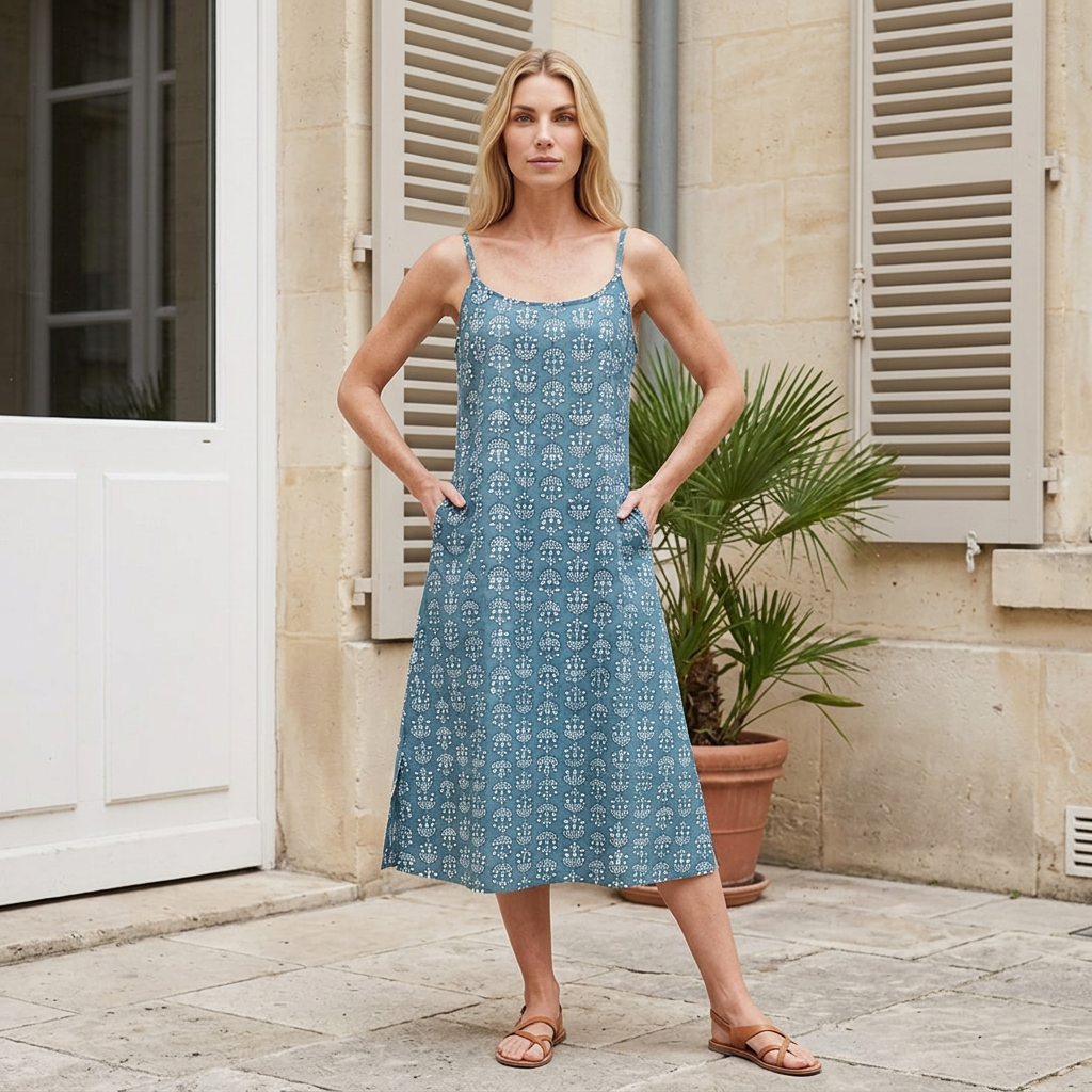 Hand Block Printed Cotton Slip Dress