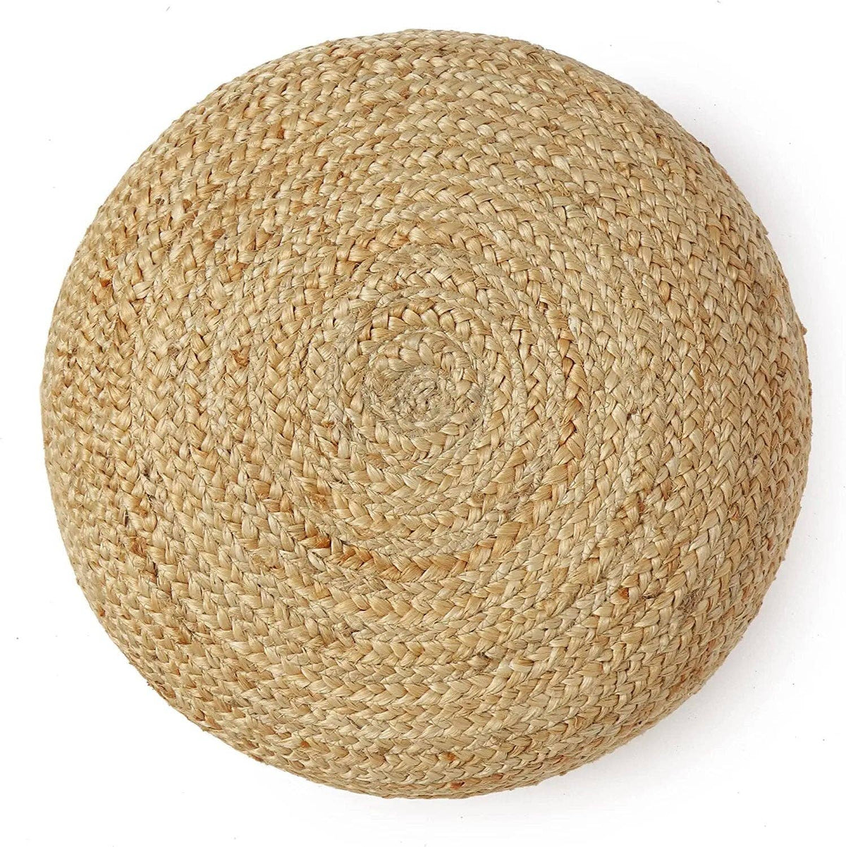 Round 100% Jute Pouf 18x18x10; Natural detail view 5 – Hill Station Ashland