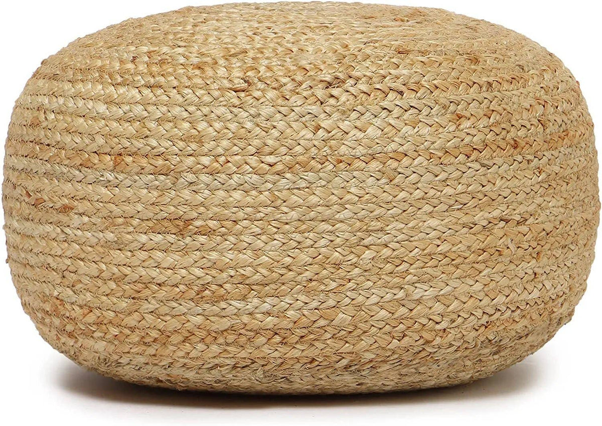 Round 100% Jute Pouf 18x18x10; Natural detail view 4 – Hill Station Ashland