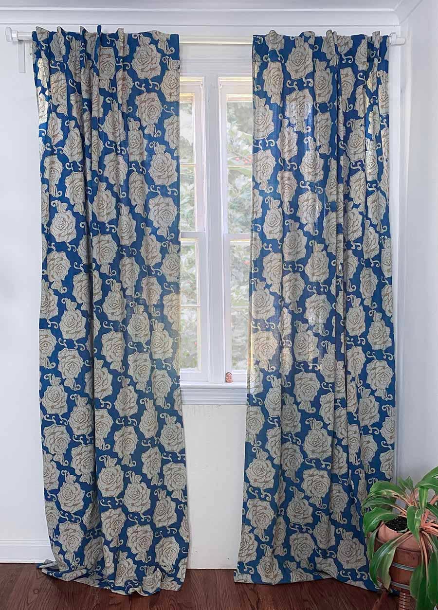 Block Printed Muslin Cotton Curtain Panels detail view 7 – Hill Station Ashland
