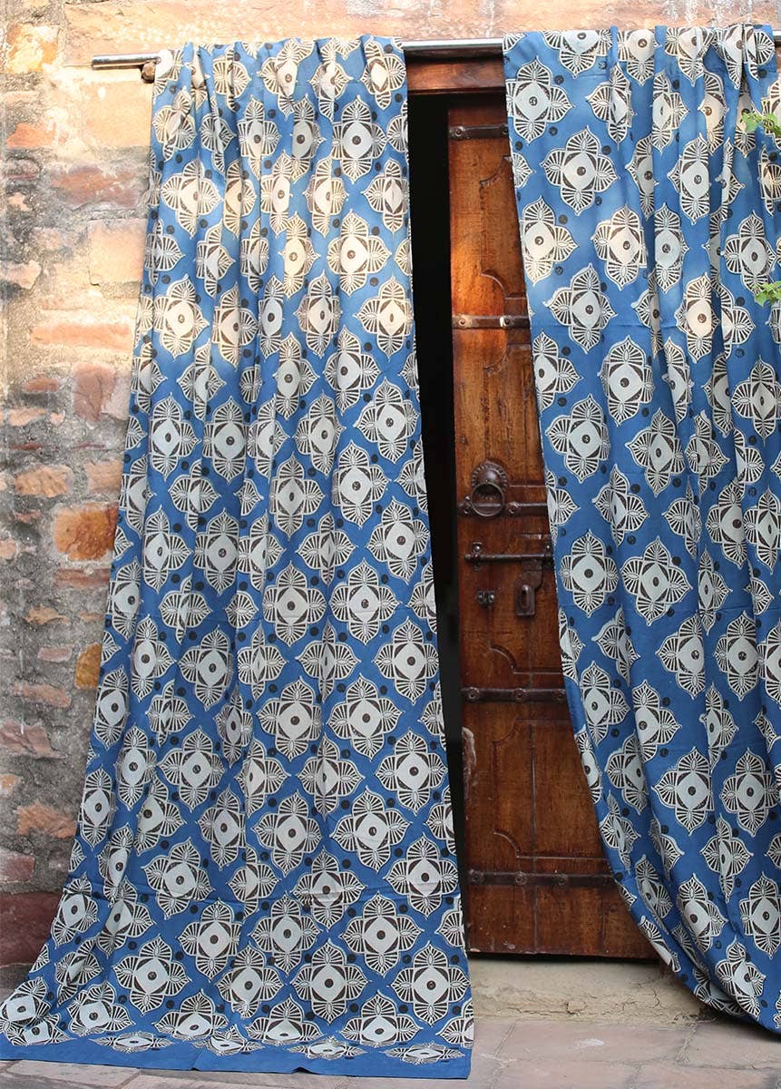 Block Printed Muslin Cotton Curtain Panels