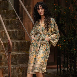 cotton kimono dress Soft Voile Robes Tiger Turquoise %20The%20unique%20design%20is%20sure%20to%20turn%20a%20few%20heads Black Wedding Dresses | 50FLASH_APR22 Color:Gold/Light Pink