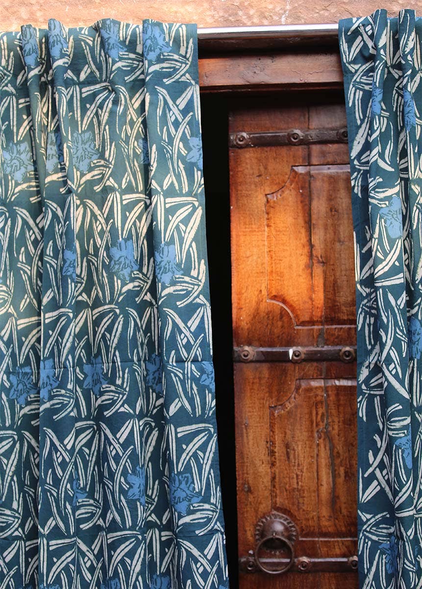 Block Printed Muslin Cotton Curtain Panels
