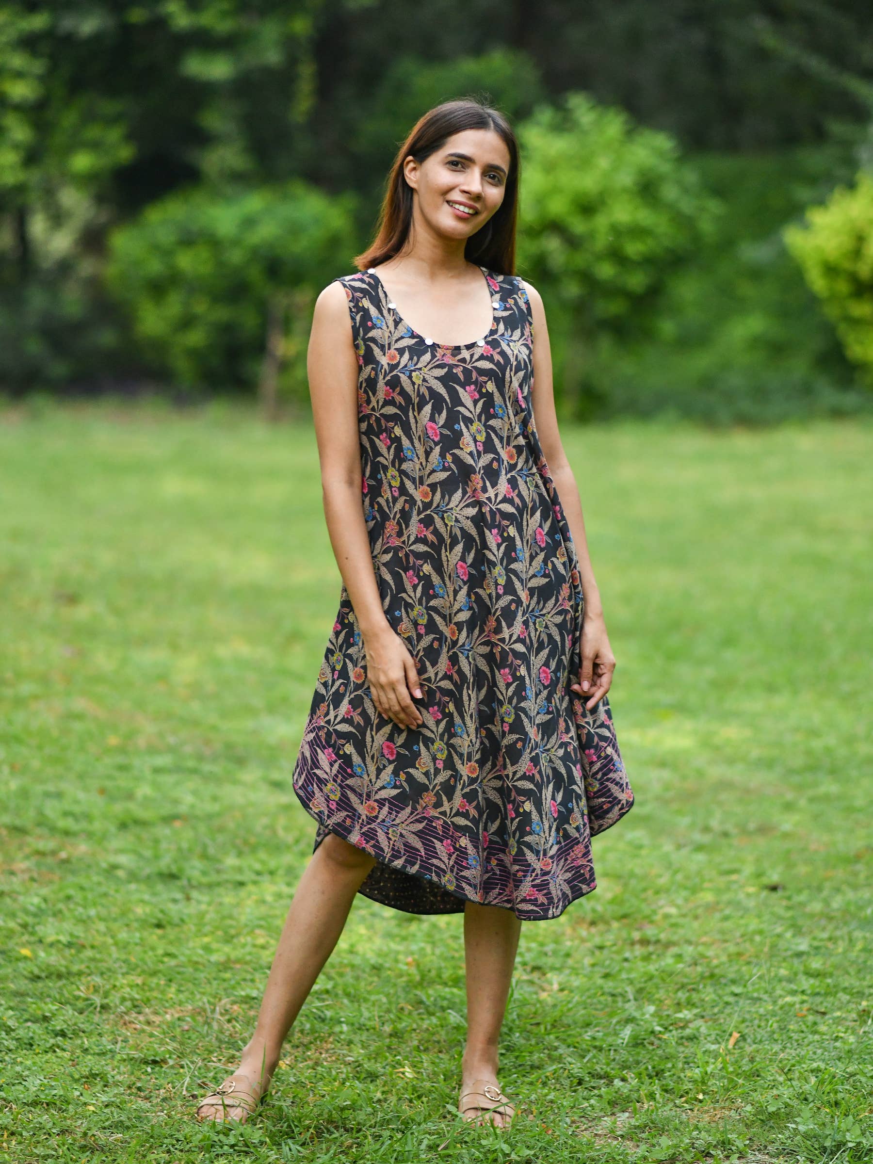 cotton summer dresses india Hand Printed Voile Dress | | Hill Station Ash Wildflower Black Core Colors:Herb Green Floral La Femme 32616 - rehearsal if you a Mother