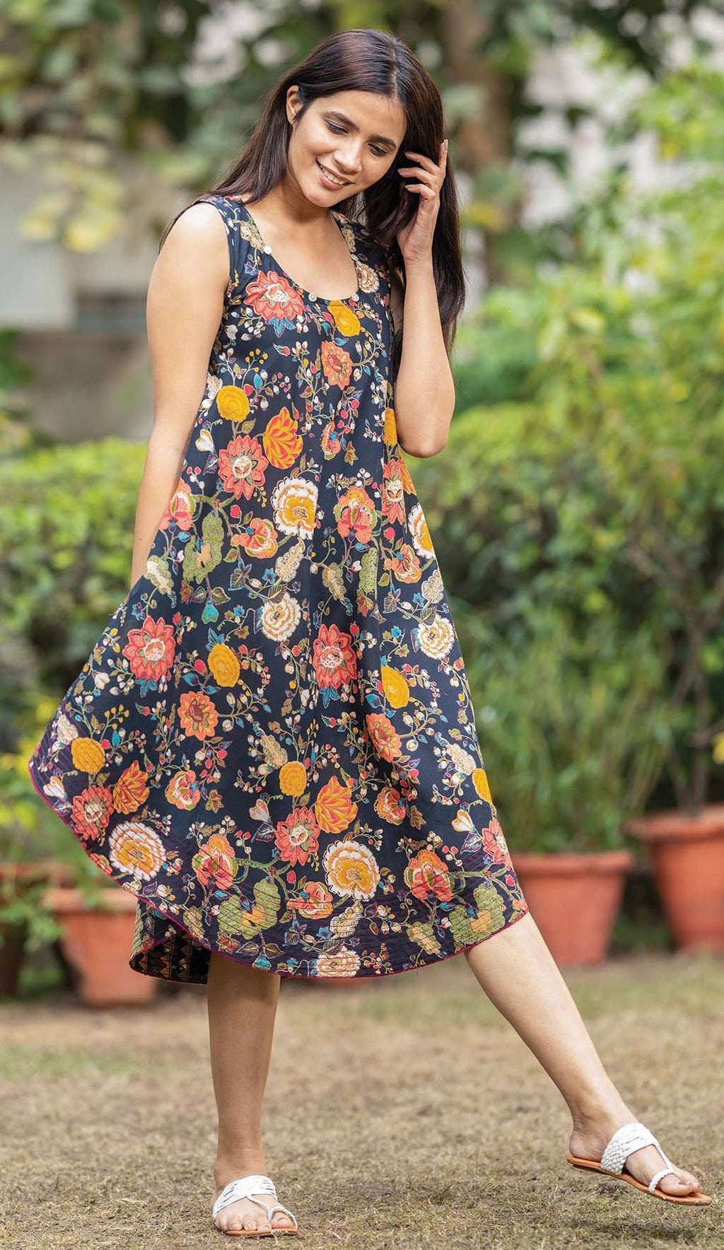 Hand Printed Cotton Voile Summer Dress | India | Hill Station Ash Malabar Regatta