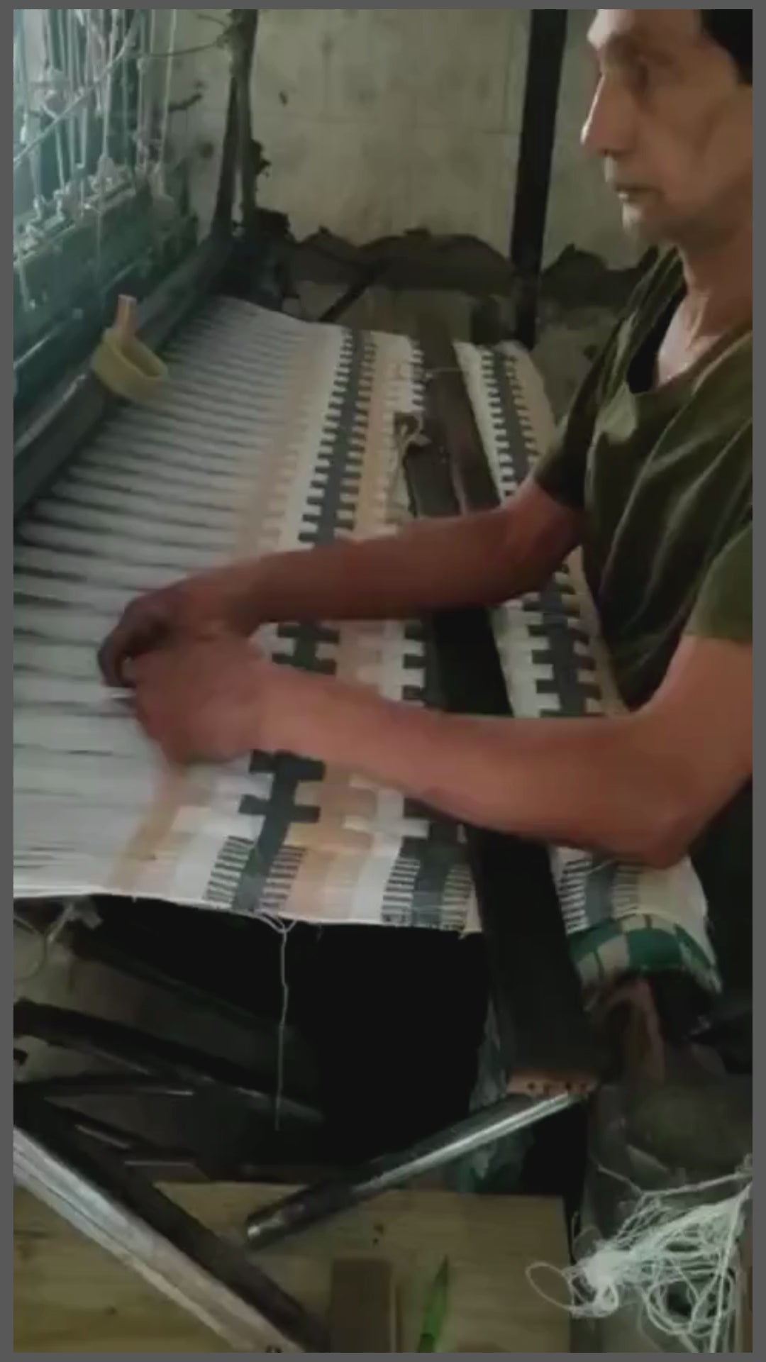 Sujani, hand woven on a double loom in Gujerat, India. Stuffing cotton between rows.