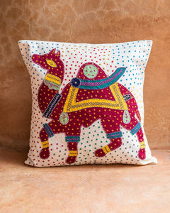 Embroidered Animal Pillow, Animal Motif Pillow