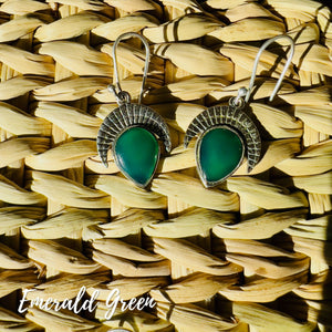 Emerald Green semi-precious stone Silver Earrings from Pushkar, India.