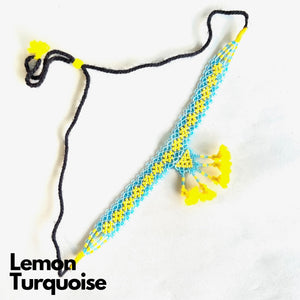 Maniya Kalbelia Beadwork Necklace Haar with Pendant Lemon center with Turquoise edging