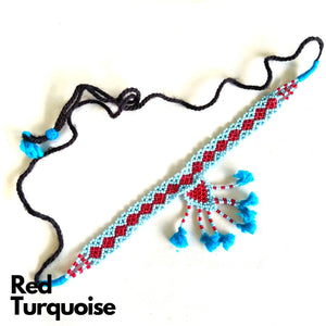 Maniya Kalbelia Beadwork Necklace Haar with Pendant Red Center with Turquoise Edging
