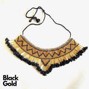 Maniya Beadwork Single Haar Black center with gold edging