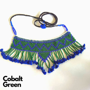 Maniya Beadwork Single Haar cobalt center with green edging