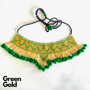 Maniya Beadwork Single Haar green center with gold edging