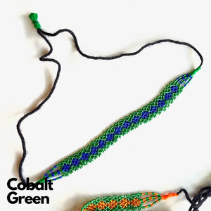Maniya Kalbelia Beadwork Plain Necklace Haar Cobalt center with Green edging
