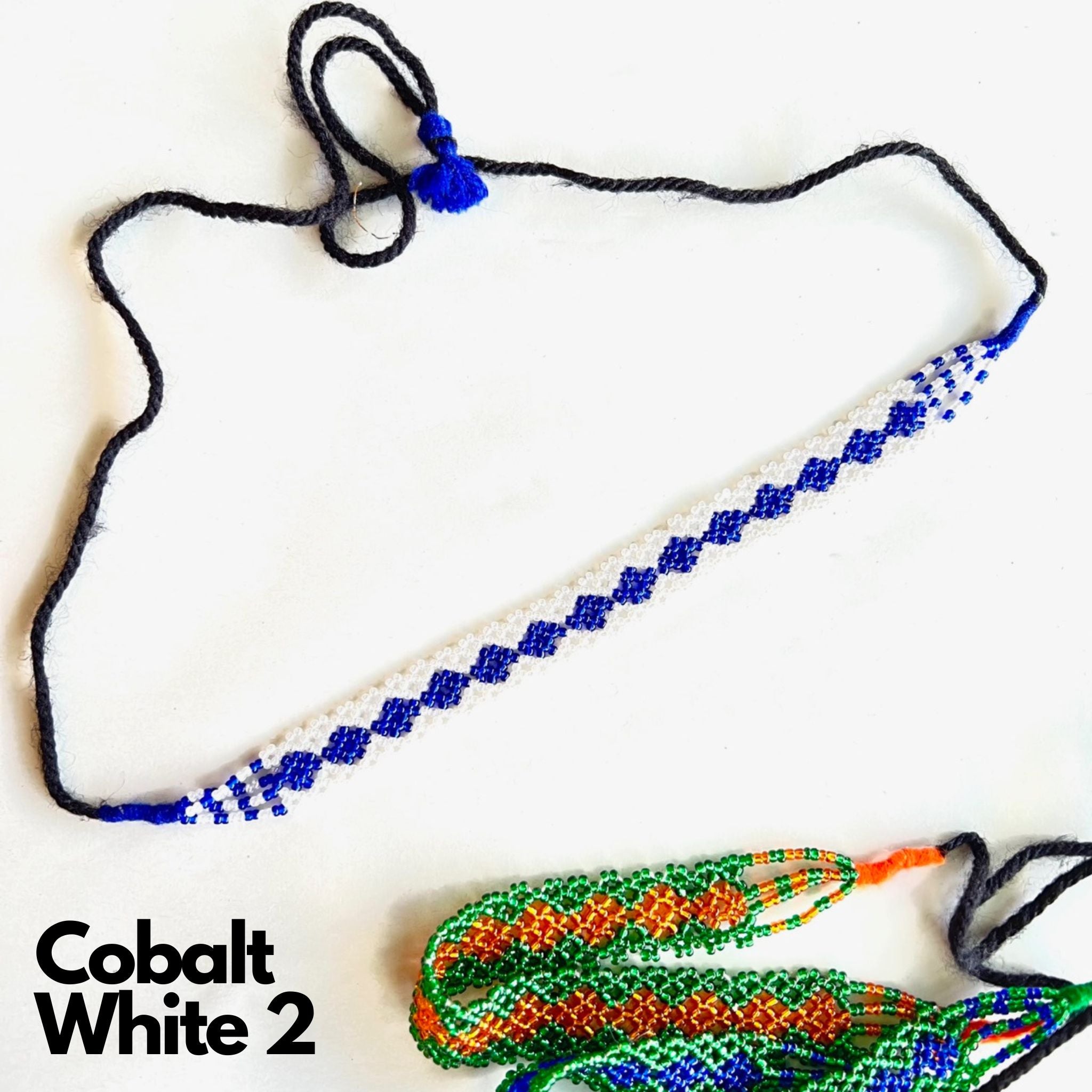 Maniya Kalbelia Beadwork Plain Necklace Haar Cobalt center with White edging Style 2