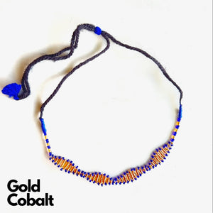 Maniya Kalbelia Beadwork Plain Necklace Haar Gold center with cobalt edging