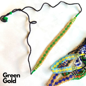 Maniya Kalbelia Beadwork Plain Necklace Haar Green center with Gold edging