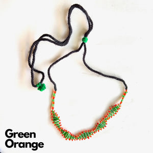 Maniya Kalbelia Beadwork Plain Necklace Haar Green center with Orange edging