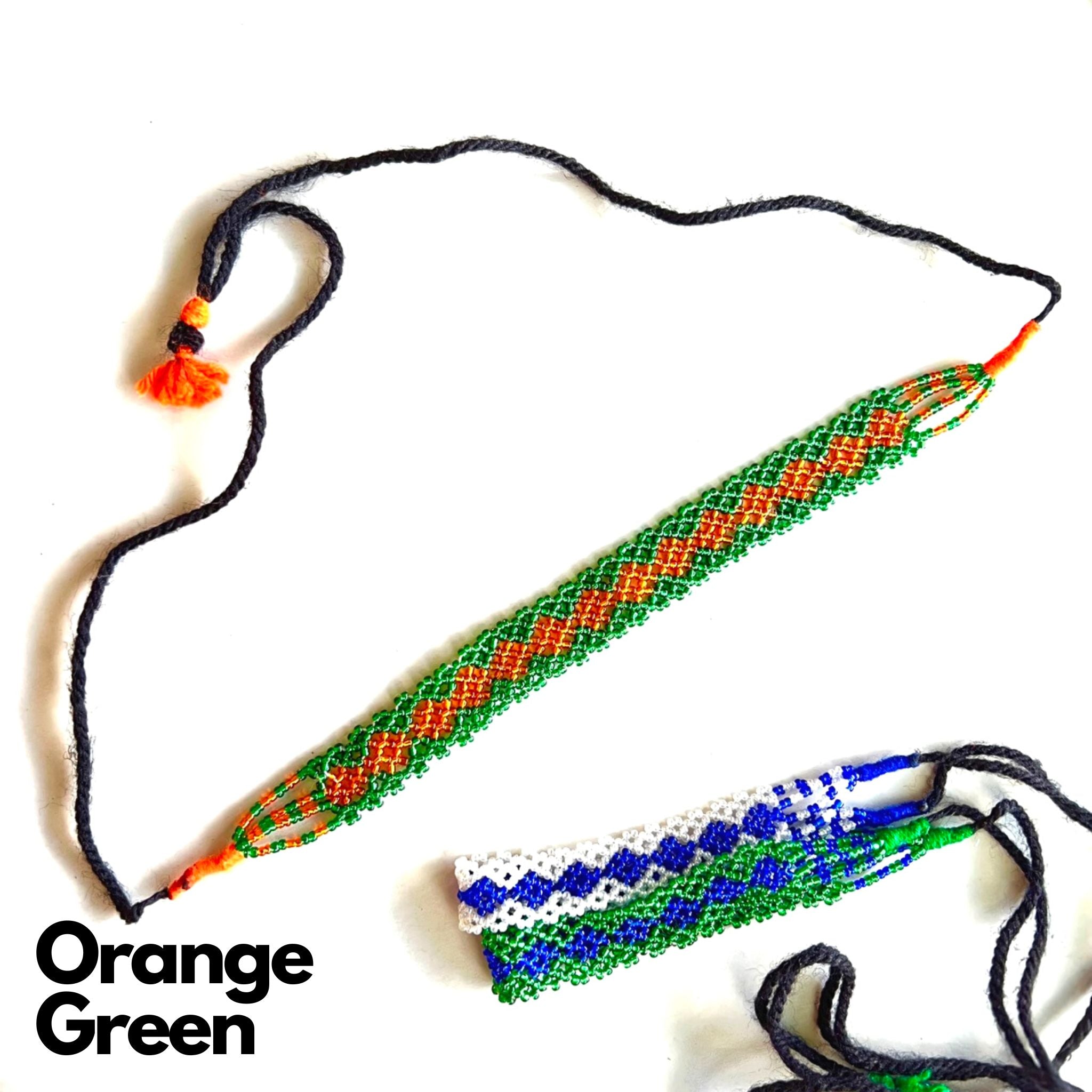 Maniya Kalbelia Beadwork Plain Necklace Haar Orange center with Green edging
