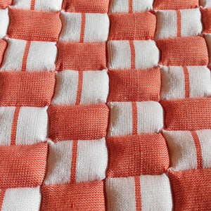 Sujani, hand woven on a double loom in Gujerat, India. Single size, peach and whilte.