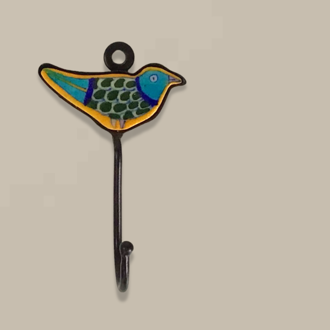 Blue Pottery Bird Robe Hooks detail view 2 – Hill Station Ashland