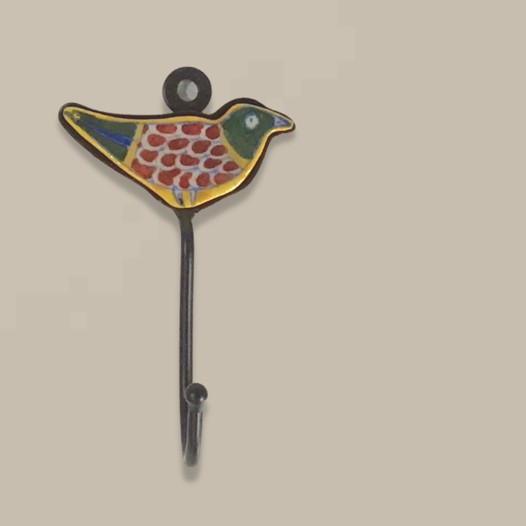 Blue Pottery Bird Robe Hooks detail view 3 – Hill Station Ashland