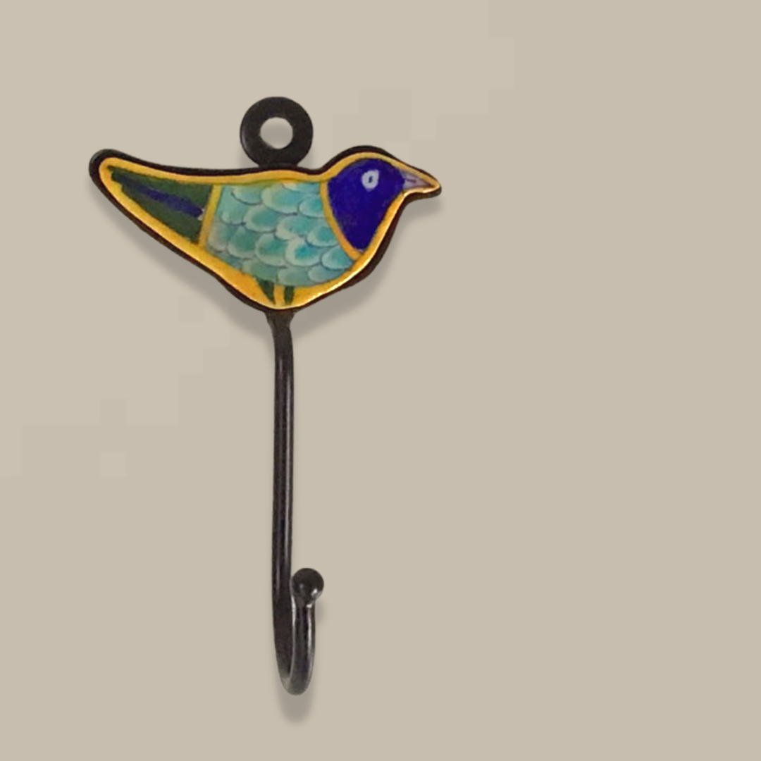 Blue Pottery Bird Robe Hooks detail view 4 – Hill Station Ashland