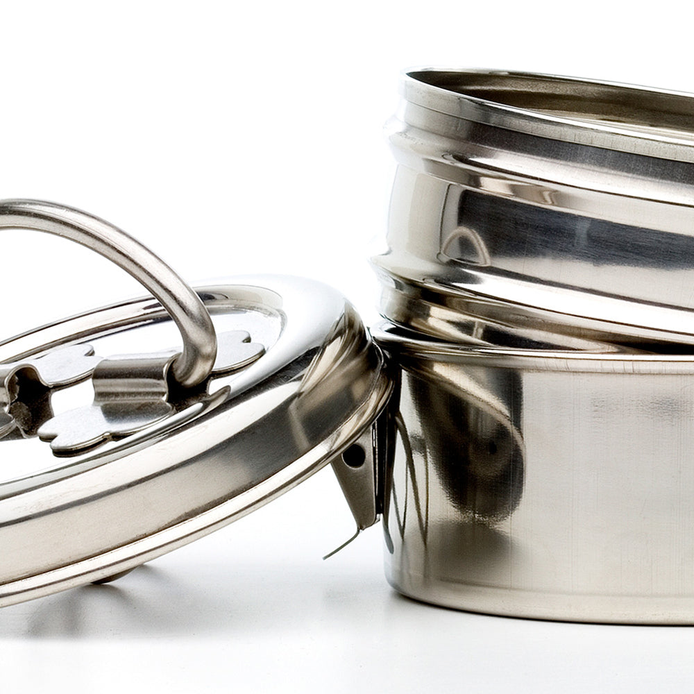 Stainless Steel Two-Tier Tiffin detail view 4 – Hill Station Ashland